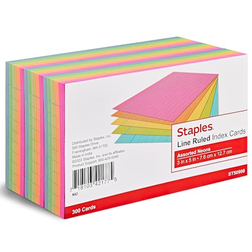 Heftklammern Index Karten 7,6 x 12,7 cm Line liniert NEON sortiert Farbe, 300/Pack Heftklammern Index Karten 7,6 x 12,7 cm Line liniert NEON sortiert Farbe, 300/Pack von STAPLES
