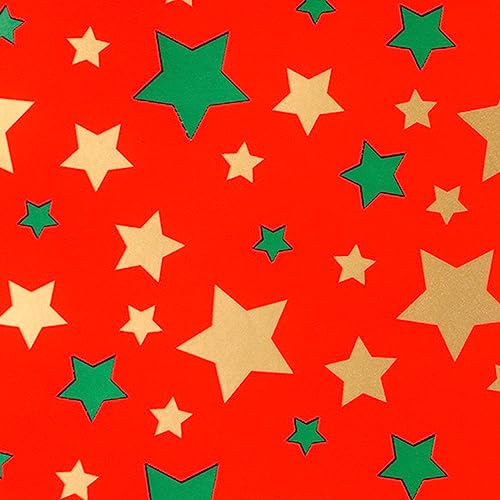 Geschenkpapier 70cm x 2m Rolle Sterne Muster Weihnachtspapier gold grün rot von STAR