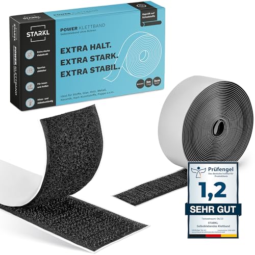 STARKL® Klettband selbstklebend - Schwarz - Größe 3m x 30mm - Klettverschluss selbstklebend - Klettband - Klettband selbstklebend Extra Stark von STARKL