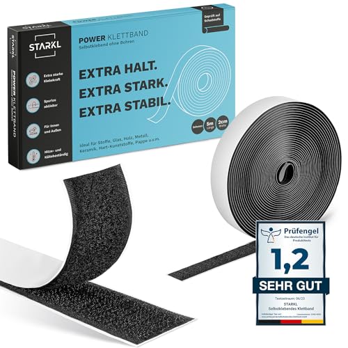 STARKL® Klettband selbstklebend - Schwarz - Größe 5m x 20mm - Klettverschluss selbstklebend - Klettband - Klettband selbstklebend Extra Stark von STARKL