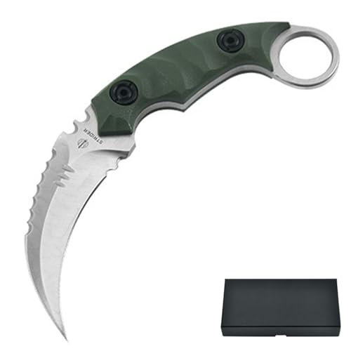 STARSAY Outdoor Messer Knivedc Karambit Messer Feststehende Klinge Survival D2 Stahl EDC Camping Jagd Wandern Messer mit Kydexscheide Gürtelmesser 16cm (Grüner Handgriff) von STARSAY