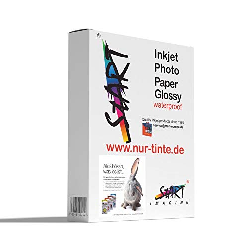 Start - 100 Blatt DIN A4 150g/m² Fotopapier Glossy für Tintenstrahldrucker (InkJet), einseitig, sofort trocken, wasserfest, hochweiß, hohe Farbbrillianz von START