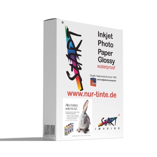 Start - 100 Blatt DIN A4 180g/m² Fotopapier Glossy für Tintenstrahldrucker (InkJet), einseitig, sofort trocken, wasserfest, hochweiß, hohe Farbbrillianz von START