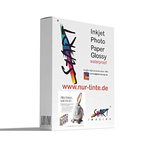 Start - 100 Blatt DIN A4 220 g/m² Fotopapier Glossy für Tintenstrahldrucker (Inkjet), 2-Seitig - sofort trocken, wasserfest, hochweiß, hohe Farbbrillianz von START