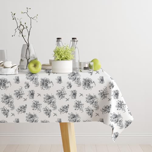 STARUBY Schmutzabweisend PVC Tischwäsche, 140 x 160 cm Waterproof Abwischbare Tischtuch, wasserdichte Kunststoff Tischdecke für die Küche, Wasserabweisend, Blumenmuster in Grau von STARUBY