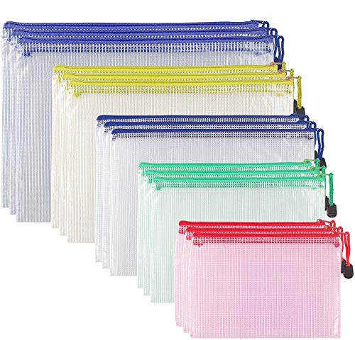 STARVAST 15 Stück Dokumententasche Zipper Wallet Taschen Kunststoff Mesh Dokumentenmappen Reißverschluss Dokumententasche Zip für Kosmetik Bürobedarf Zubehör Mischfarben (A4, A5, B4, B5, B6) von STARVAST