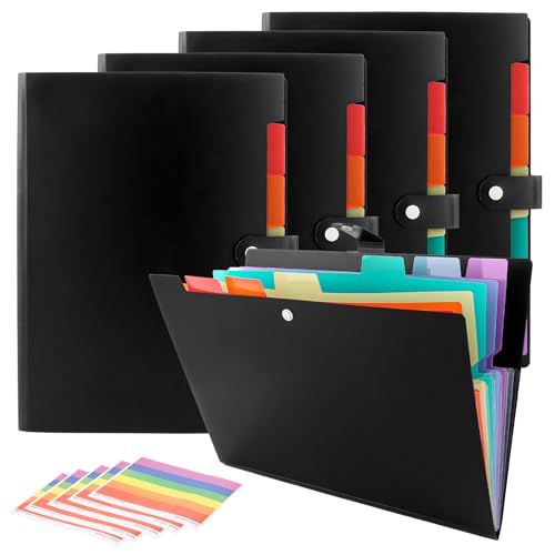 STARVAST 5 Stück Dokumentenmappe A4 Fächermappe, Erweiterbare Aktenordner Mit 7 Fächer, Mappen Ordnersystem Document Folder Mit Druckknopf, A4 Ordner Für Zuhause, Büro, Schule Und Auf Reisen, Schwarz von STARVAST