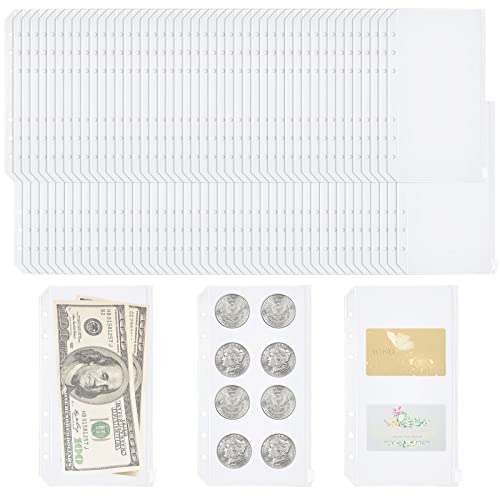 STARVAST 60 Stücke A6 Binder Taschen, 6 Löcher Dokumententasche Reißverschluss Ordner Plastic Loseblattbeutel, A6 Reißverschluss Ordner Plastic Loseblattbeutel für Notizbuch Dokument Budget Planner von STARVAST