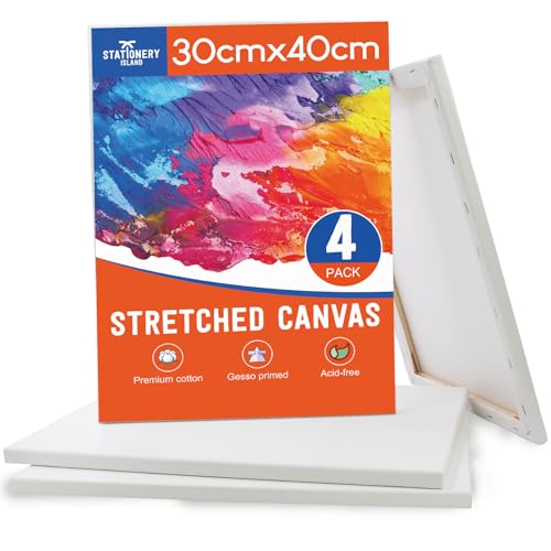 STATIONERY ISLAND 30x40cm Keilrahmen, 4 Stück Leinwand zum Bemalen, Künstler A3 Leinwände für Acrylfarben 280g/m², 100% Baumwolle, dreifach grundiert, weiße leinwand Set für Acryl und Ölfarben STATIONERY ISLAND 30x40cm Keilrahmen, 4 Stück Leinwand zum Bemalen, Künstler A3 Leinwände für Acrylfarben 280g/m², 100% Baumwolle, dreifach grundiert, weiße leinwand Set für Acryl und Ölfarben von STATIONERY ISLAND