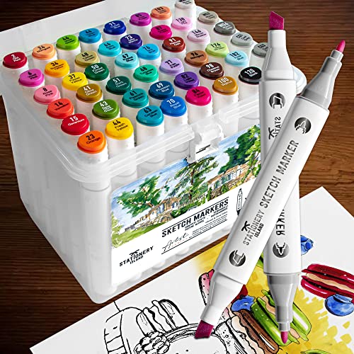 STATIONERY ISLAND Marker Stifte Transportbox – Alcohol Marker für Mandalas, Zeichnen, Malen für Erwachsene, Grafikdesign, Anime, Comic und Manga Art (Premium 48 Farben) von STATIONERY ISLAND
