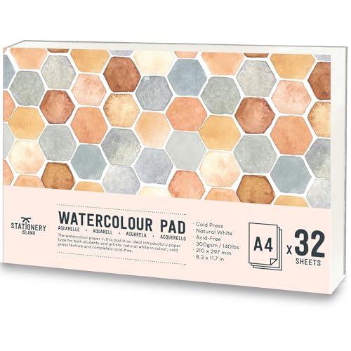 Stationery Island Aquarellpapier A4 300g, 32 Blatt Aquarellblock A4, Aquarell Papier für Wasserfarben, Aquarell Skizzenbuch, Watercolor Paper für Studenten,Anfänger, Skizzenbuch Aquarell Stationery Island Aquarellpapier A4 300g, 32 Blatt Aquarellblock A4, Aquarell Papier für Wasserfarben, Aquarell Skizzenbuch, Watercolor Paper für Studenten,Anfänger, Skizzenbuch Aquarell von STATIONERY ISLAND