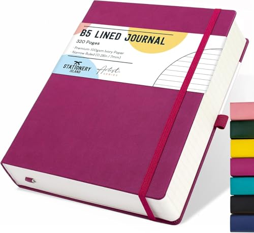 STATIONERY ISLAND B5 liniertes Notizbuch, 320 Seiten dickes liniertes Tagebuch, Hardcover mit 100 g/m² zum Schreiben, Arbeiten, Lernen, Tage buch, Beerenrot STATIONERY ISLAND B5 liniertes Notizbuch, 320 Seiten dickes liniertes Tagebuch, Hardcover mit 100 g/m² zum Schreiben, Arbeiten, Lernen, Tage buch, Beerenrot von STATIONERY ISLAND