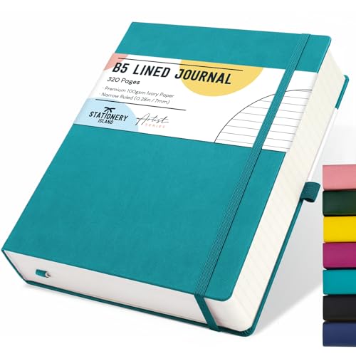 STATIONERY ISLAND B5 liniertes Notizbuch, 320 Seiten dickes liniertes Tagebuch, Hardcover mit 100 g/m² zum Schreiben, Arbeiten, Lernen, Tage buch, Blaugrün STATIONERY ISLAND B5 liniertes Notizbuch, 320 Seiten dickes liniertes Tagebuch, Hardcover mit 100 g/m² zum Schreiben, Arbeiten, Lernen, Tage buch, Blaugrün von STATIONERY ISLAND