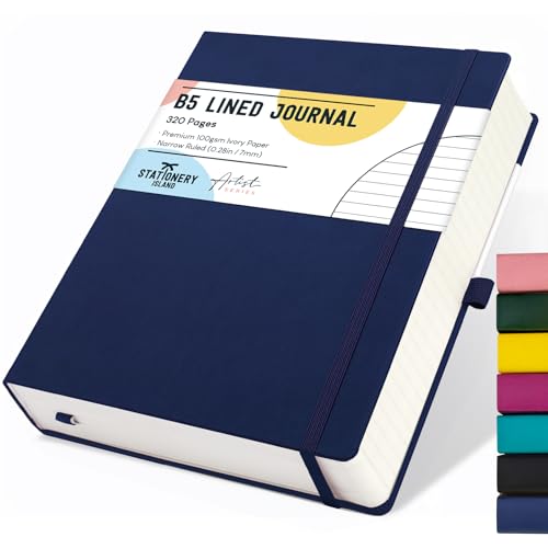 STATIONERY ISLAND B5 liniertes Notizbuch, 320 Seiten dickes liniertes Tagebuch, Hardcover mit 100 g/m² zum Schreiben, Arbeiten, Lernen, Tage buch, Dunkelblau STATIONERY ISLAND B5 liniertes Notizbuch, 320 Seiten dickes liniertes Tagebuch, Hardcover mit 100 g/m² zum Schreiben, Arbeiten, Lernen, Tage buch, Dunkelblau von STATIONERY ISLAND