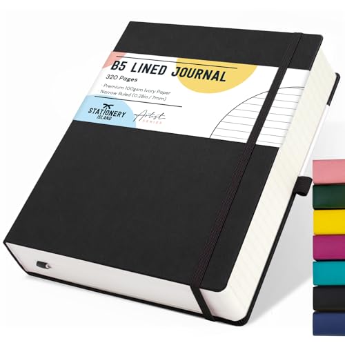 STATIONERY ISLAND B5 liniertes Notizbuch, 320 Seiten dickes liniertes Tagebuch, Hardcover mit 100 g/m² zum Schreiben, Arbeiten, Lernen, Tage buch, Schwarz STATIONERY ISLAND B5 liniertes Notizbuch, 320 Seiten dickes liniertes Tagebuch, Hardcover mit 100 g/m² zum Schreiben, Arbeiten, Lernen, Tage buch, Schwarz von STATIONERY ISLAND