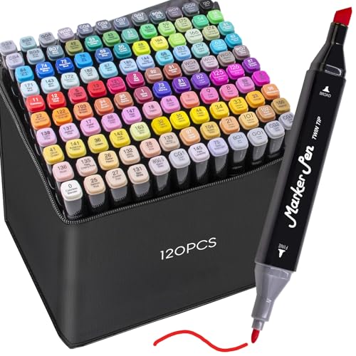 STATIONERY ISLAND Marker Stifte in 120 Farben + Transportbox – Alcohol Transportbox Marker für Mandalas, Zeichnen, Malen für Erwachsene, Grafikdesign, Anime, Comic und Manga Art von STATIONERY ISLAND