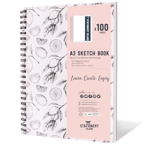 Stationery Island Skizzenbuch A3 –Hochformat A4 Zeichenblock mit Spiralbindung Artist Series mit 100 Seiten und 130 g/m² Papier – zum Zeichnen, Skizzieren, Scrapbooking und zeichenbuch Stationery Island Skizzenbuch A3 –Hochformat A4 Zeichenblock mit Spiralbindung Artist Series mit 100 Seiten und 130 g/m² Papier – zum Zeichnen, Skizzieren, Scrapbooking und zeichenbuch von STATIONERY ISLAND