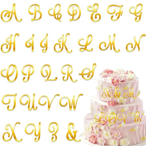 Acryl-Alphabet-Tortenaufsätze, personalisierte Namens-Tortenaufsätze mit Buchstaben von A bis Z, goldfarben, für individuelle Hochzeitstortendekorationen, Babygeburtstagspartys (Stil 1) von STATWTHMA