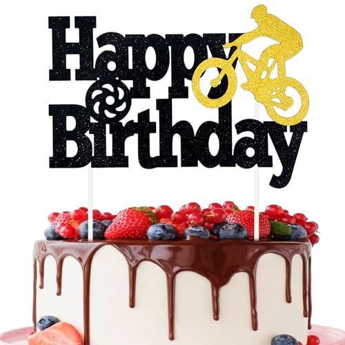 Fahrrad-Happy-Birthday-Tortenaufsatz – Schwarzer Glitzer-Fahrrad-Tortenaufsatz für Sportpartys, Geburtstagskuchen-Dekoration Fahrrad-Happy-Birthday-Tortenaufsatz – Schwarzer Glitzer-Fahrrad-Tortenaufsatz für Sportpartys, Geburtstagskuchen-Dekoration von STATWTHMA