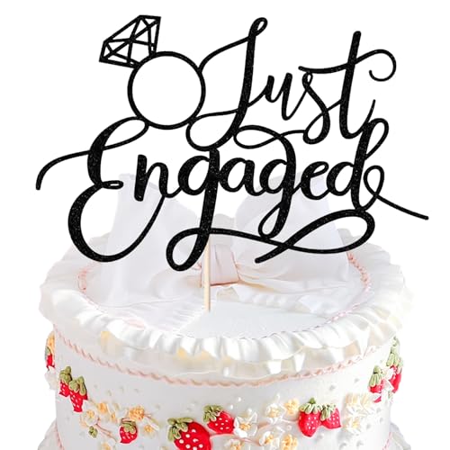 Kuchenaufsatz „Just Engaged“, glitzernder Verlobungskuchen Verlobungsring-Topper, passend für Hochzeitstortendekorationen – Schwarz von STATWTHMA