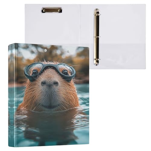 STAYTOP Niedliches Capybara mit Brille, runder Ringbuch-Organizer, 3-Ringbuch mit Klemmbrett (A4-Buchstabengröße), niedlicher Ordner für Schule und Büro von STAYTOP