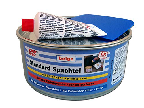 STC 2K kfz Spachtelmasse 1 kg auto Standard Spachtel beige Karosserie Polyester Füllspachtel Dose inkl. Härter + Spachtelblatt ca. 7 x 5 cm (1 kg Dose) von STC