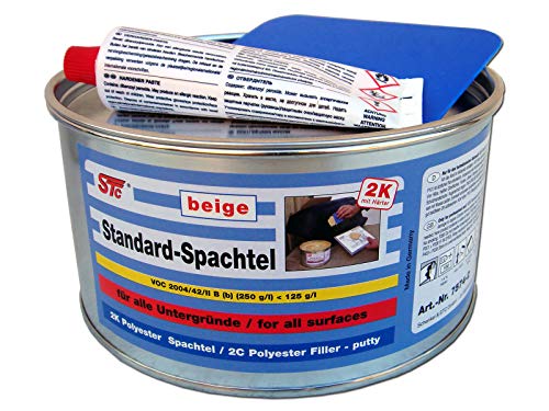 STC 2K kfz Spachtelmasse 1x 2 kg auto Standard Spachtel beige Karosserie Polyester Füllspachtel Dose inkl. Härter + Spachtelblatt ca. 12 x 8 cm (1x 2 kg Dose) von STC