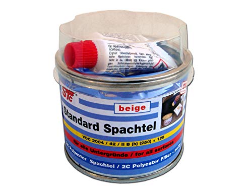 STC 2K kfz Spachtelmasse 250 g auto Standard Spachtel beige Karosserie Polyester Füllspachtel Dose inkl. Härter + Spachtelblatt ca. 55 x 40 mm (250 g Dose) von STC