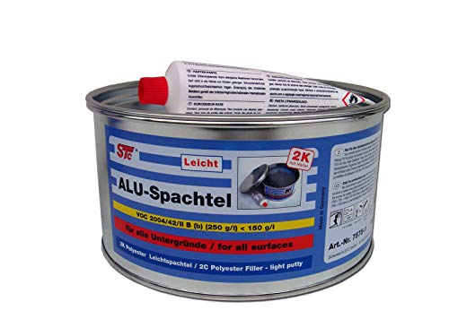 STC Aluspachtel 1,5 kg inkl. Härter – Aluminiumpaste für Karosserie Reparatur, Spachtelmasse auf Metall, Kunststoff, Holz – Leichtspachtel für Auto, Boot – Hochhitzefest, schleifbar – Made in Germany von STC
