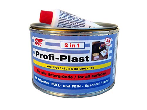 STC Profi Plast 2in1 2K Karosserie Polyester Spachtelmasse Füllspachtel Feinspachtel Dose inkl. Härter (500 g Dose) von STC