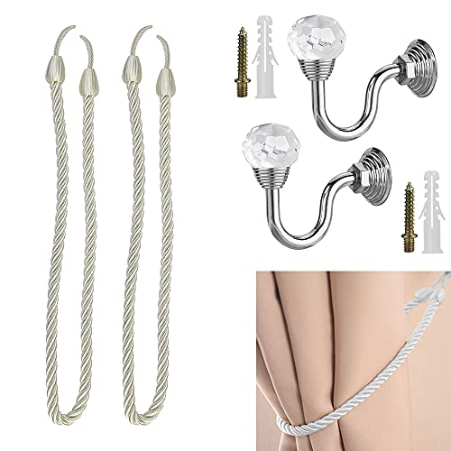 STCRERAG 2 PCS Kristall Wand Montiert Vorhang Holdbacks Metall Kristall Vorhanghalter Montage Raffhalter U Wandhaken Quaste Vorhang Raffhalter Haken Gardinenhalter Wand Silber für Rückhalte Gardinen von STCRERAG