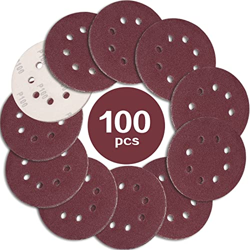 STEBRUAM 100 Stück Schleifpapier 125mm Klett 100 körnung,Profi 125 Schleifscheiben Rund 8 Loch für Exzenterschleifer von STEBRUAM