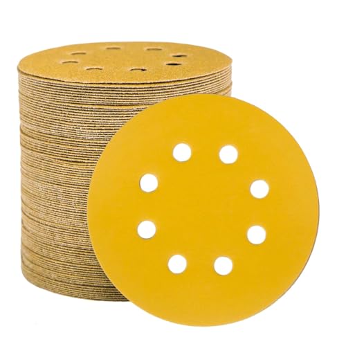 STEBRUAM 100 Stück Schleifpapier 125mm Klett 220 Körnung, Profi Gold Rund 8 Loch Schleifscheiben für Exzenterschleifer,Für Holz Metall und Farbe STEBRUAM 100 Stück Schleifpapier 125mm Klett 220 Körnung, Profi Gold Rund 8 Loch Schleifscheiben für Exzenterschleifer,Für Holz Metall und Farbe von STEBRUAM