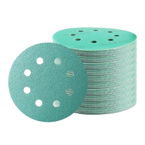 50 Stück Schleifscheiben 125mm 8 Loch Schleifpads aus Polyesterfolie für Exzenterschleifer – Schleifpapier Set mit 10 Körnungen (60/80/120/180/240/400/600/1200/1500/2000) von STEBRUAM