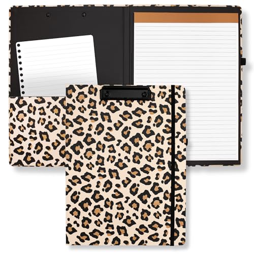 Steel Mill & Co Klemmbrett, mit nachfüllbarem, liniertem Notizblock und Aufbewahrungstasche, Padfolio für die Arbeit, Leopard von STEEL MILL AND CO.