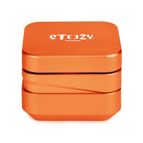 STEEZY® 4+1 | Medical Herb Grinder | Abriebfrei | Steck- & Schienensystem | CNC-gefräste Aluminiumlegierung | Monolith Mahlwerk | two sieves | 63mm | eckig | square | 4-teilig (Blazing Orange) von STEEZY