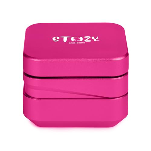 STEEZY® 4+1 | Medical Herb Grinder | Abriebfrei | Steck- & Schienensystem | CNC-gefräste Aluminiumlegierung | Monolith Mahlwerk | two sieves | 63mm | eckig | square | 4-teilig (Pink Bubblegum) von STEEZY