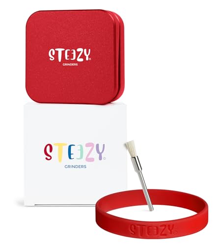 STEEZY® Classic Grinder | Medical Herb Grinder | quadratisch | CNC-gefräste Aircraft Aluminiumlegierung | scharfes Monolith Mahlwerk | Steck- & Schienensystem | 63mm | eckig | 2-teilig (Red Scarlett) von STEEZY