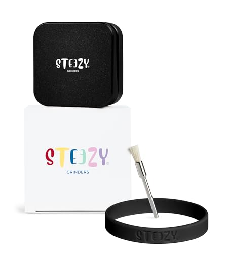 STEEZY® Pocket Grinder | Medical Herb Grinder | quadratisch | CNC-gefräste Aircraft Aluminiumlegierung | scharfes Monolith Mahlwerk | Steck- & Schienensystem | 55mm | eckig | 2-teilig (Black Beauty) von STEEZY