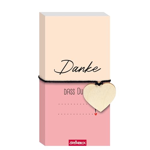 STEINBECK Geschenkblock - Danke, dass Du... - Geschenkblock mit Herz aus Holz von STEINBECK