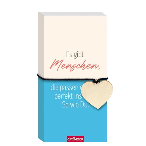 STEINBECK Geschenkblock - Es gibt Menschen, die passen einfach perfekt ins Herz! So wie Du. - Geschenkblock mit Herz aus Holz von STEINBECK