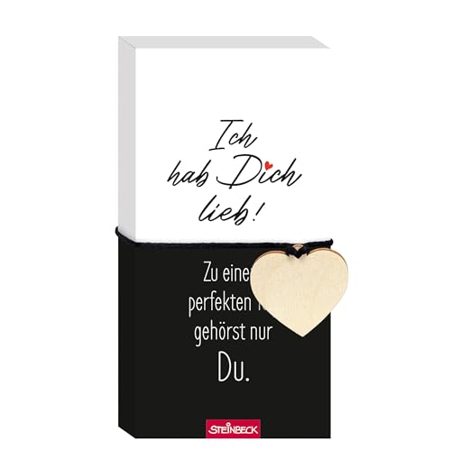 STEINBECK Geschenkblock - Zu einem perfekten Tag gehörst nur Du! - Geschenkblock mit Herz aus Holz von STEINBECK