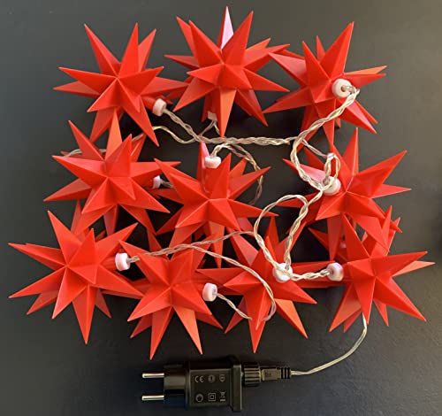 3D LED 10 Sterne Sternenkette Lichterkette mit Sternen 12cm Weihnachtsstern Außenstern wetterfest für außen und innen 7.5m Kabel (rot) von STEINFIGURENWELT GIEBEN