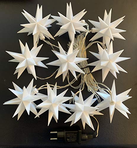 3D LED 10 Sterne Sternenkette Lichterkette mit Sternen 12cm Weihnachtsstern Außenstern wetterfest für außen und innen 7.5m Kabel (weiß) von STEINFIGURENWELT GIEBEN