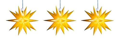 3D LED Lichterkette mit 3 Sternen Ø 12 cm mit Timer Weihnachtsstern Batterie Ministern Innen Stern klein Kunststoff Leuchtstern Deko für innen Indoor (3er Kette Gelb) von STEINFIGURENWELT GIEBEN