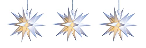 3D LED Lichterkette mit 3 Sternen Ø 12 cm Weihnachtsstern Batterie Ministern Innen Stern klein Kunststoff Leuchtstern Deko für innen Indoor (3er Kette Weiß) von STEINFIGURENWELT GIEBEN