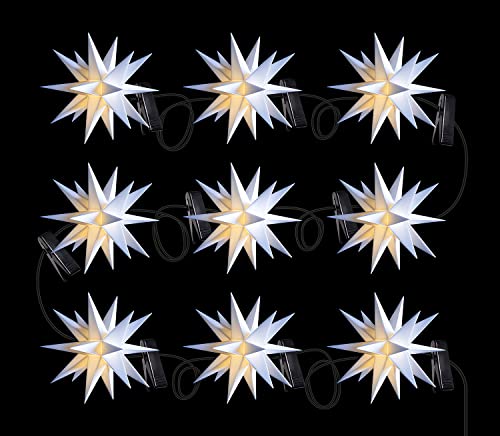 STEINFIGURENWELT GIEBEN 3D LED 9 Sterne Sternenkette Lichterkette mit Sternen 16cm Weihnachtsstern Außenstern wetterfest für außen und innen 13m Kabel von Dekowelt (Weiß) von STEINFIGURENWELT GIEBEN