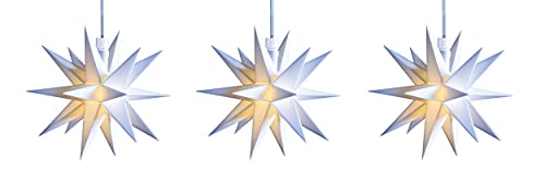 STEINFIGURENWELT GIEBEN 3D LED Stern Ø 12 cm Weihnachtsstern Batterie Ministern Innen mit Timer Kunststoff Stern klein Leuchtstern Deko für innen Indoor (3er Sternenkette weiß) von STEINFIGURENWELT GIEBEN