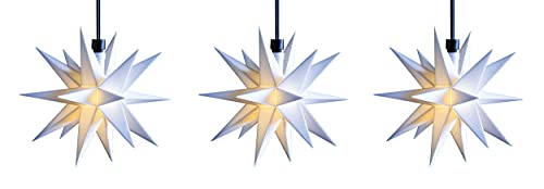 STEINFIGURENWELT GIEBEN 3D LED Sternenkette 3 Sterne 12 cm Batterie Weihnachtsstern mit Fernbedienung Lichterkette Außenstern wetterfest für innen und außen von Dekowelt (weiß) von STEINFIGURENWELT GIEBEN