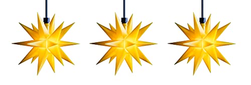 STEINFIGURENWELT GIEBEN 3D LED Sternenkette mit Timer 3 Sterne 12 cm Weihnachtsstern Batterie Ministern Außen Stern klein Leuchtstern Fenster Deko Wetterfest für außen und innen von Dekowelt (Gelb) von STEINFIGURENWELT GIEBEN